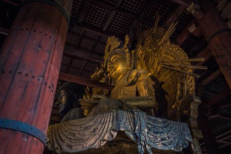 Nara - May 31, 2019: Buddhists statues inside the great Todai-ji temple in Nara, Japanのeditorial素材