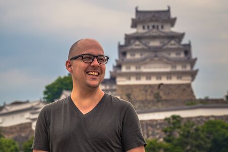 Himeji - June 02, 2019: Western traveler in the iconic Himeji Castle in the region of Kansai, Japanのeditorial素材