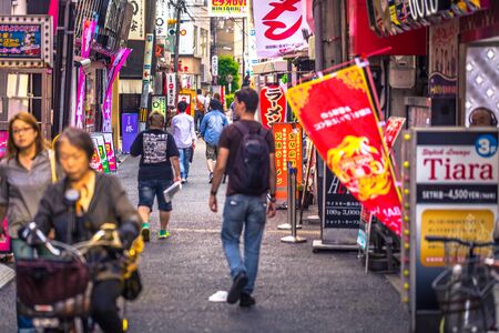 Osaka - June 01, 2019: A western traveler visiting the streets of Osaka, Japanのeditorial素材