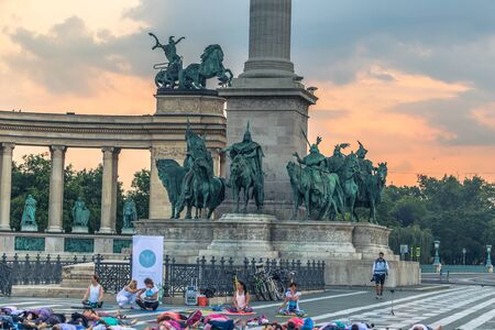 Budapest - June 21, 2019: Dawn in Heroes Square in Budapest, Hungaryのeditorial素材