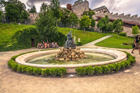Budapest - June 22, 2019: Fountain in the Buda side of Budapest, Hungaryのeditorial素材