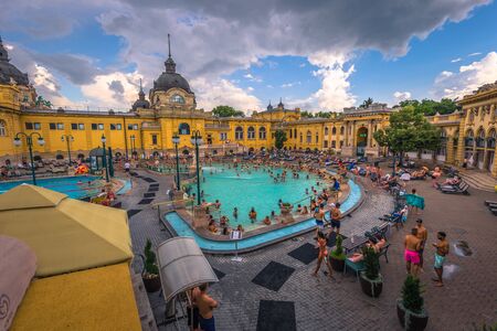 Budapest - June 22, 2019: Panoramic view of the Szechenyi thermal baths of Budapest, Hungaryのeditorial素材