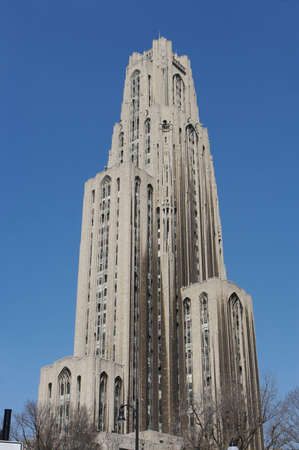 The Cathedral of Learning in Pittsburgh with Blue Skyの写真素材