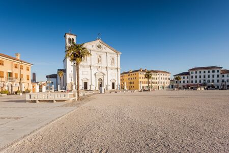 Palmanova, the main square, Piazza Grande, with the duomo. Friuli Venezia Giulia, Italyの写真素材