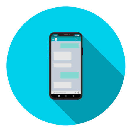Vector flat style mobile phone icon on round background with shadow for web design and webのイラスト素材