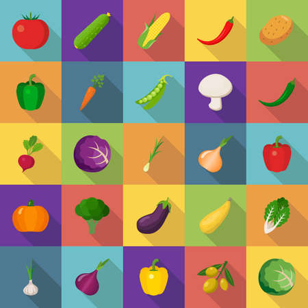 Icons - different vegetables on a black background. vector illustrationのイラスト素材
