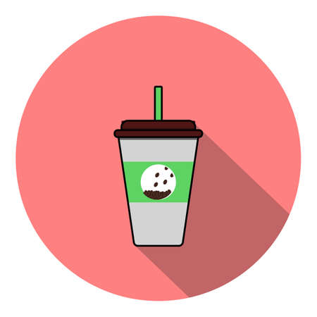 Disposable coffee cup icon with coffee beans, Vector illustration flat design with long shadow.のイラスト素材