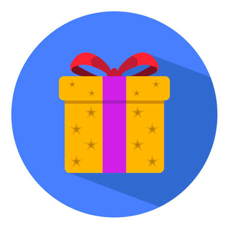 Flat yellow gift box with icon design and long shadow vector illustration for website and promotional banners.のイラスト素材
