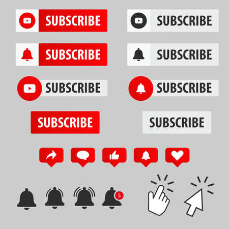 Vector subscription interface  red and white button icons, cursor, hand for web design and internetのイラスト素材