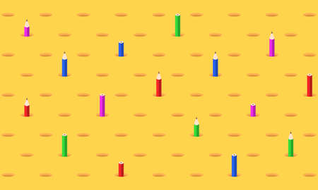 Seamless geometric pattern with colorful pencils in flat style. Vector.のイラスト素材