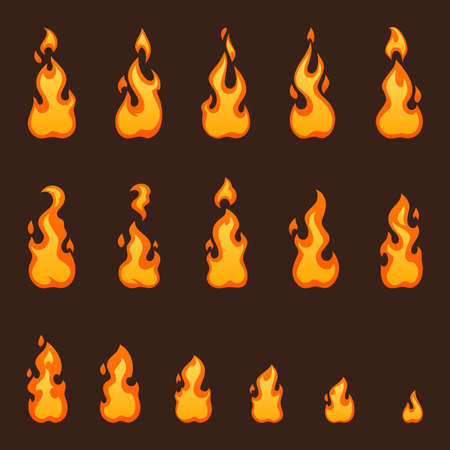 Burning fire for animation or video game vector cartoon animation sprite sheet with sequenceのイラスト素材