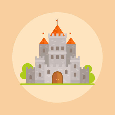 Magic fantasy castle - flat style illustration. Can be used in books, game background, web design, etc.のイラスト素材
