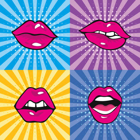 Set mouth with teeth and tongue pop art designのイラスト素材