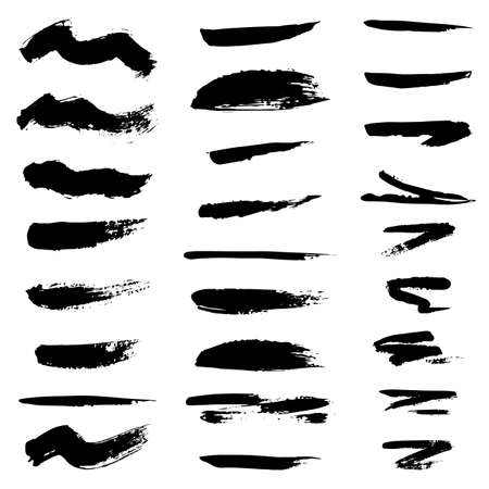 Collection of black paint, ink brush strokes, brushes, lines, grungy. Dirty artistic design elements, boxes, frames, vector illustration isolated on white background.のイラスト素材