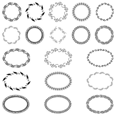 Hand sketched vector vintage elements laurels, leaves, flowers, swirls and feathers wild and free perfect for invitations, greeting cards, quotes, blogs, Wedding Frames, posters and more.のイラスト素材
