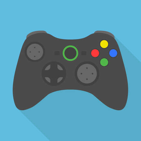 Video game controller icon, wireless grey gamepad. vector illustration in flat design with long...