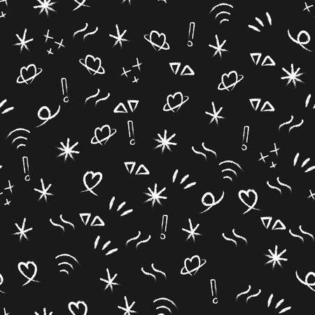 Vector graffiti seamless pattern with abstract tags, letters without meaning, fashion hand drawing texture, street art retro style, old school design for t-shirt, textile, wrapping paper, black white.のイラスト素材