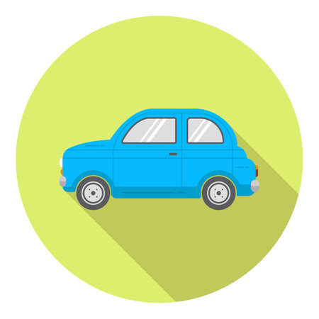 Flet vector icon round with car in blue color and long shadow, flat vector illustration.のイラスト素材