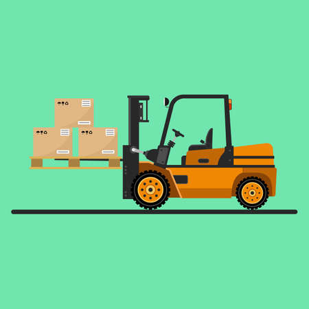 Vector icon forklift with flat-style boxes on a bright background.のイラスト素材