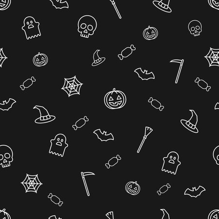 Seamless Halloween pattern with black bats isolated on white background.のイラスト素材