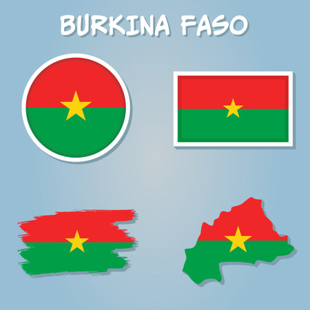 Burkina Faso flags collection, flags and outline of the country vector illustration set.のイラスト素材