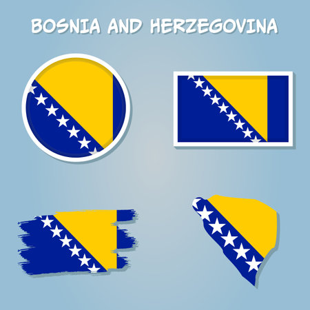 Vector of Bosnia and Herzegovina country outline silhouette with flag set.のイラスト素材