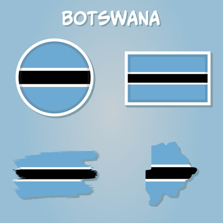 Vector of Botswana country outline silhouette with flag set.のイラスト素材