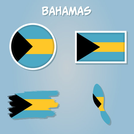 Bahamas vector set, detailed country shape with region borders, flags and icons.のイラスト素材