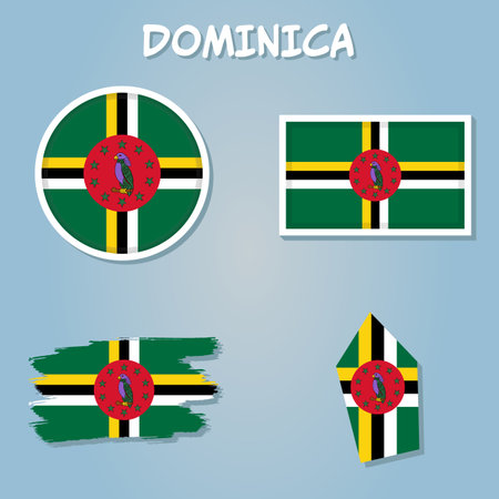 Dominica country flag inside country border map design suitable for a logo icon design.のイラスト素材