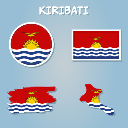Kiribati map on a world map with flag and map pointer, vector illustration.のイラスト素材