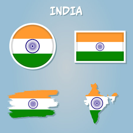 Vector map of India filled with the flag of the country, isolated on white background.のイラスト素材