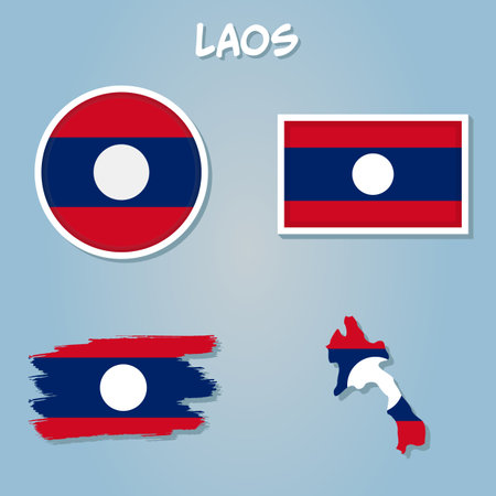 The National Flag of Laos. Laos detailed map with flag of country. Map Of Laos With Flag Isolated.のイラスト素材