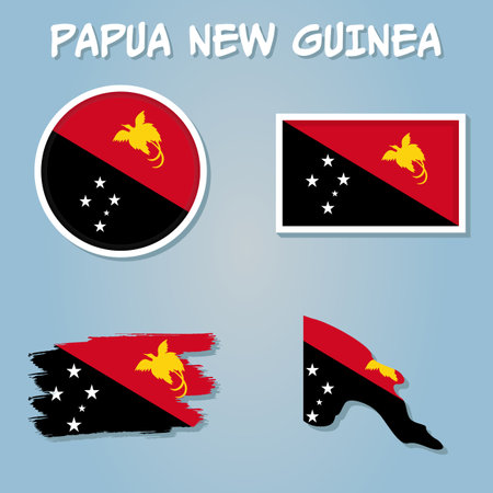 Map of Papua New Guinea with flag, outline map.のイラスト素材