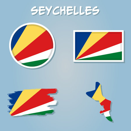 Seychelles map on a world map with flag and map pointer.のイラスト素材