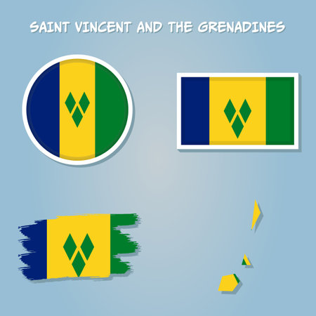 Flag of Saint Vincent and the Grenadines in maps territory.のイラスト素材
