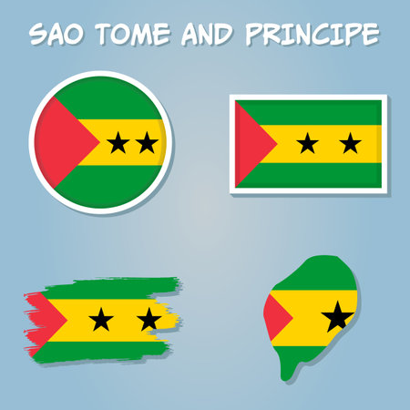 Map of Sao Tome and Principe with an official flag, llustration on white background.のイラスト素材