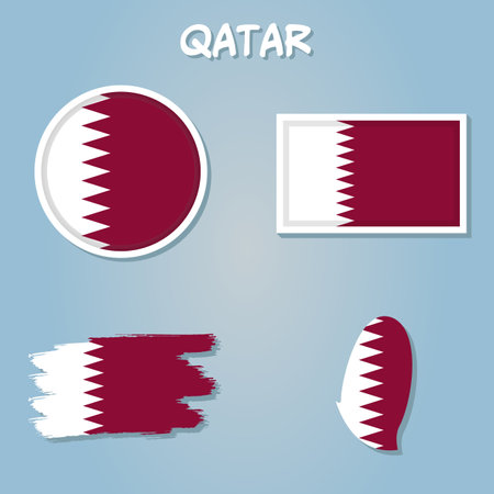 Qatari flag overlay on Qatari map with polygonal style.のイラスト素材