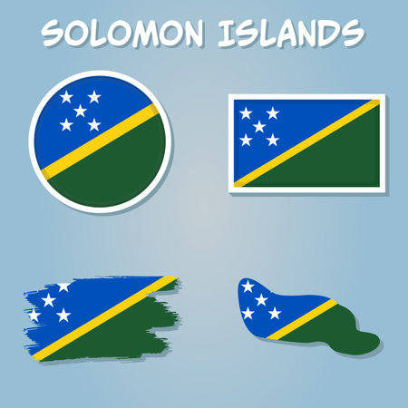 Solomon Islands map vector, Solomon Islands flag vector, isolated Solomon Islands.のイラスト素材