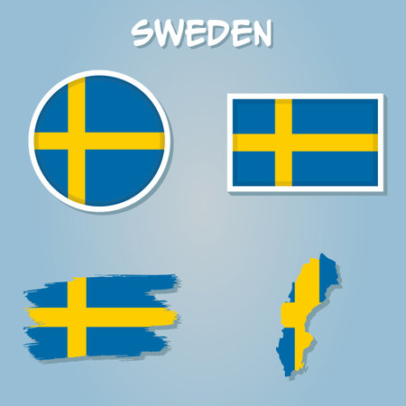 Sweden Flag Map. Map of the Kingdom of Sweden with the Swedish country banner.のイラスト素材