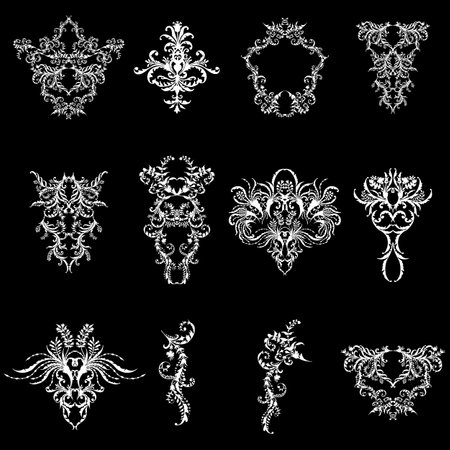 Set of ornamental vector damask illustrations, perfect for invitations or announcements.のイラスト素材
