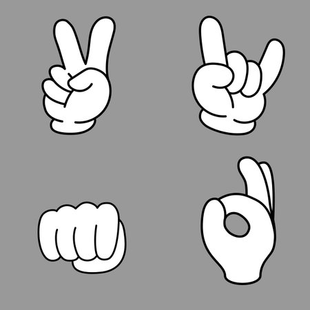 Trendy set of stylish cartoon hands showing different gestures.のイラスト素材