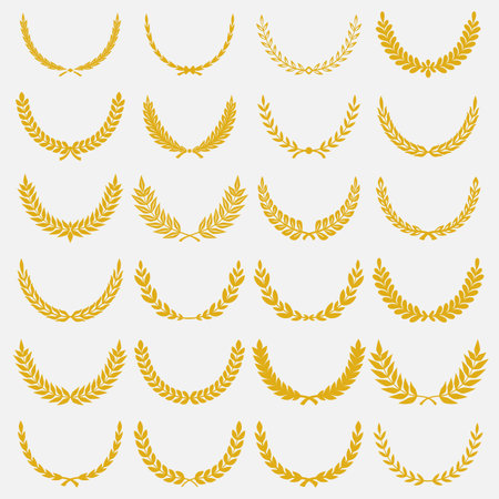 Set of thirty different golden silhouette laurel foliate, oak and olive wreaths.のイラスト素材