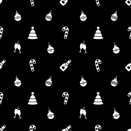 New Year Christmas winter holidays pattern with gifts, candys, christmas tree and toys, santa hat, snowflake.のイラスト素材