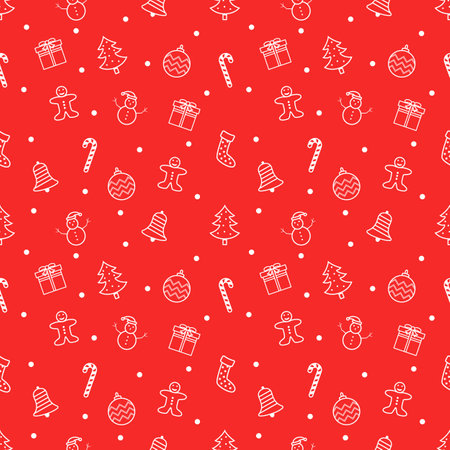 Christmas vector seamless pattern with gift boxes and snowflakes on red background.のイラスト素材