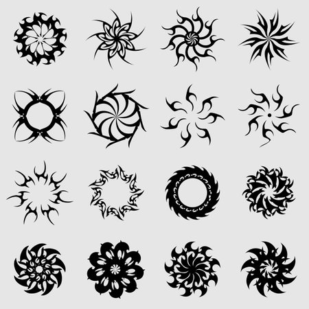 Tribal elements monochrome geometric ornament set.のイラスト素材