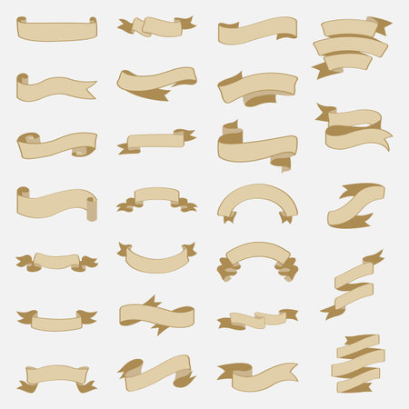 Collection of beige ribbons, set of ribbons for congratulation of invitation.のイラスト素材