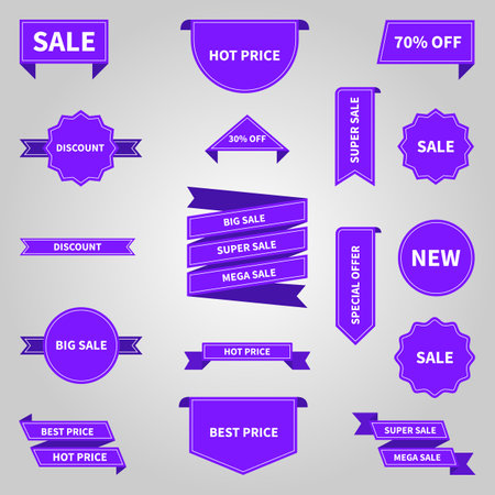 Set of collection sale banners, purple discount labels.のイラスト素材