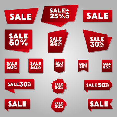 Collection set, sale tags, discount red ribbons.のイラスト素材