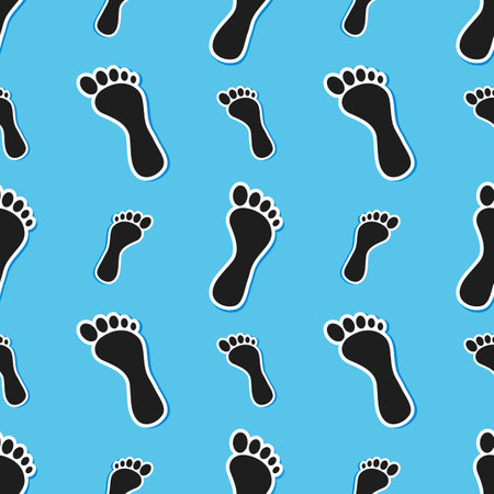 Seamless pattern with footprint, feet, footstep from the water on sand.のイラスト素材