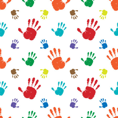 Seamless background made from color handprints.のイラスト素材